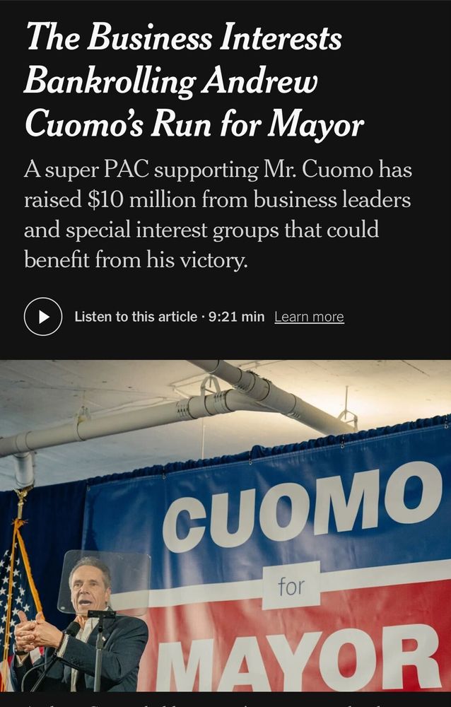The Business Interests Bankrolling Andrew Cuomo’s Run for Mayor
A super PAC supporting Mr. Cuomo has raised $10 million from business leaders and special interest groups that could benefit from his victory.