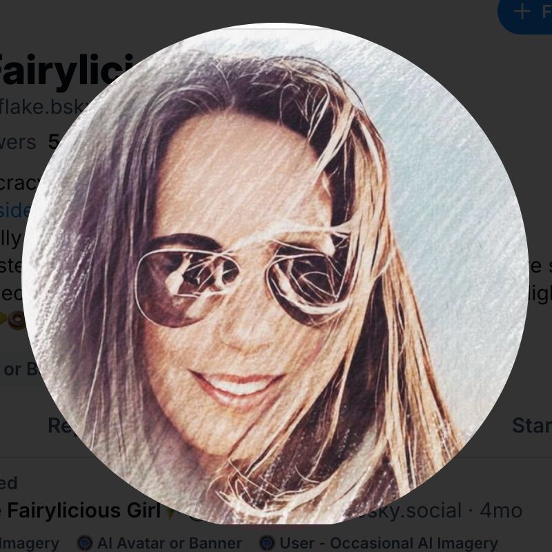 an ai generated "photo" of a white woman in aviators. it's really badly done