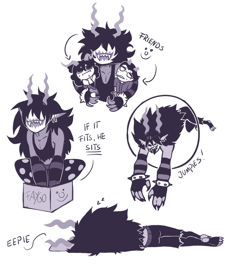 Sketches of a Homestuck Fantroll who's a big clown with shaggy hair.