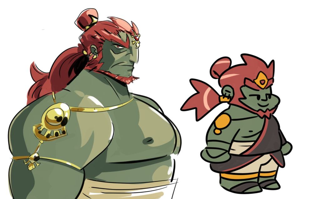 two digital drawings of Ganondorf from The Legend of Zelda: Tears of the Kingdom. 