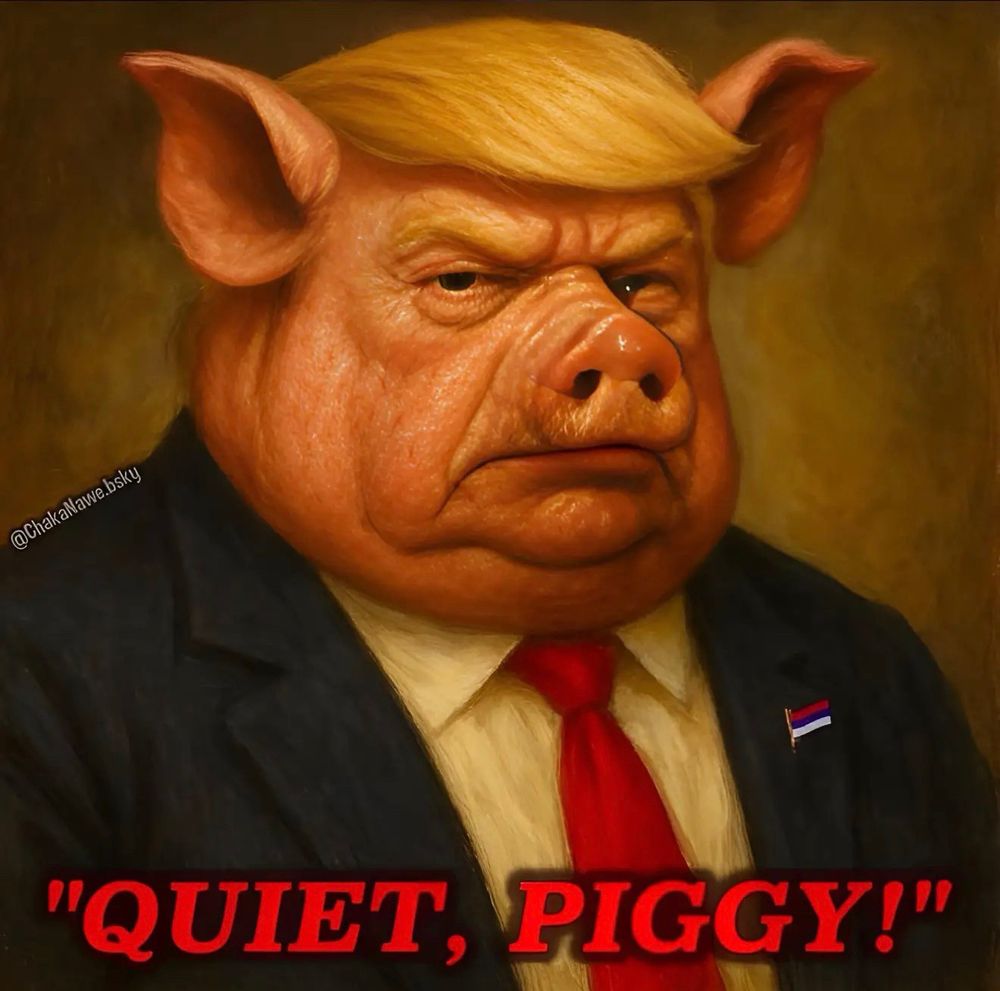 Picture of 47 as a pig captioned: “Quiet, Piggy!”. 