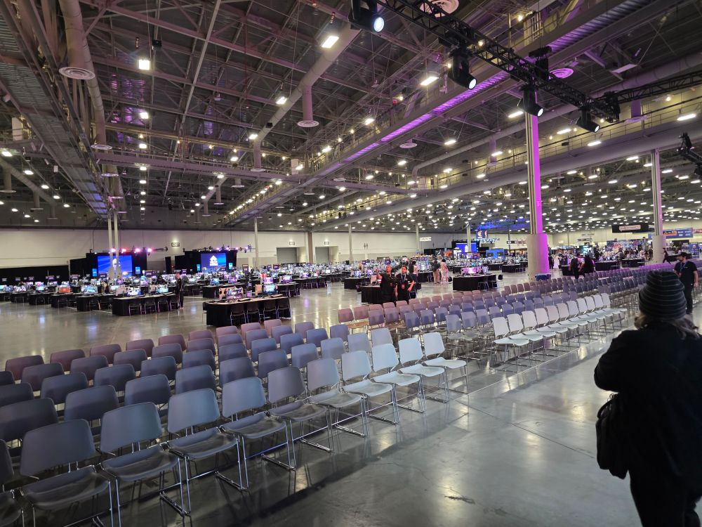 EVO Hall with the majority of the floor that has the setups for pools