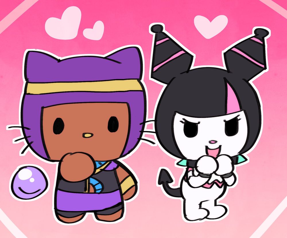 drawing of Menat as Hello Kitty and Juri as Kuromi