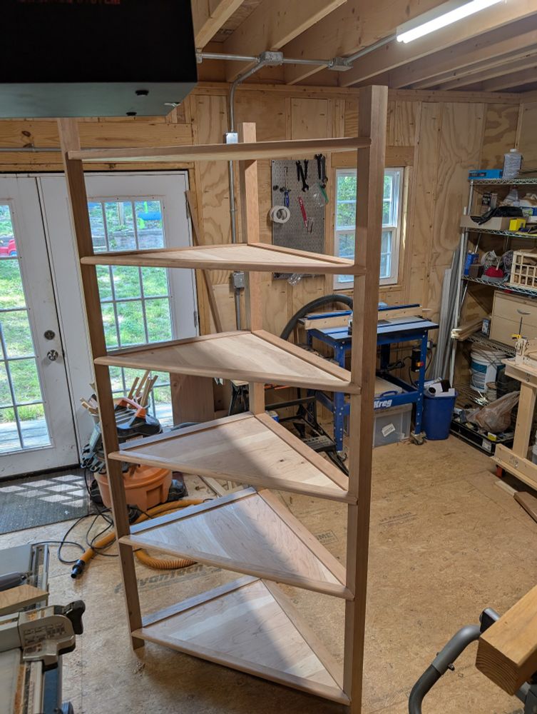 Photo of corner shelves in a workshop