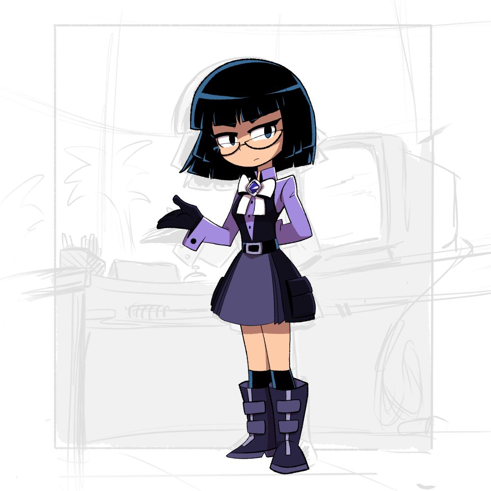 V4. Slightly taller, the contrast returns, and her hair is back to black instead of violet.

This is a sneak peak of her character render for Ch. 2.