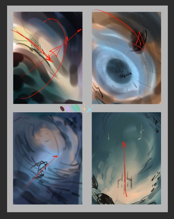 4 thumbnail sketches of a space cover