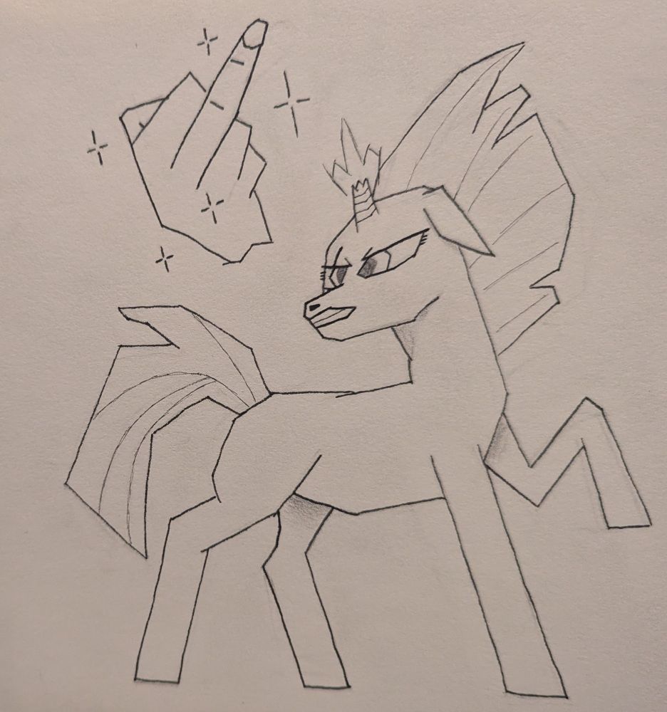 Tempest shadow but she's all angles and flipping the bird at someone off screen