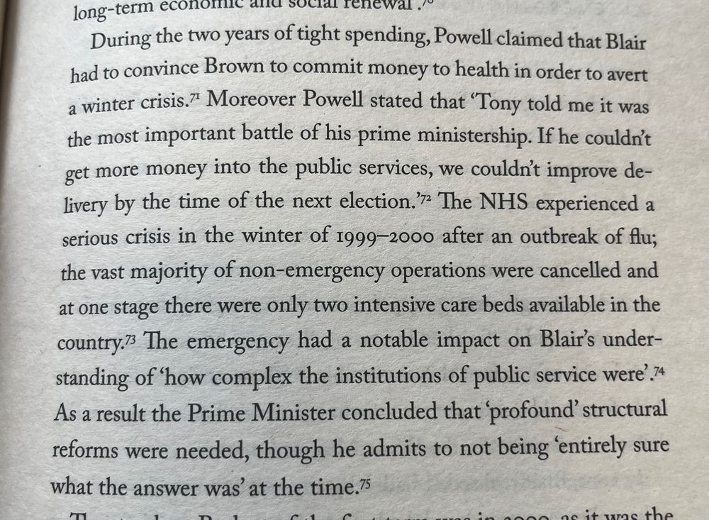 Blair had to intervene to get Brown to spend more on the NHS.