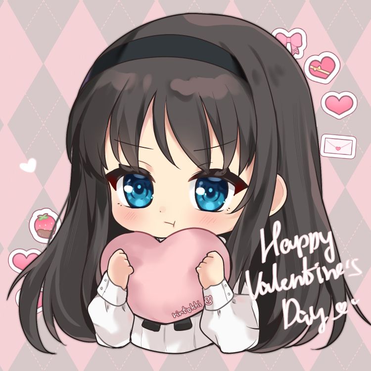 Tohno Akiha from Tsukihime, holding a heart plushie and pouting