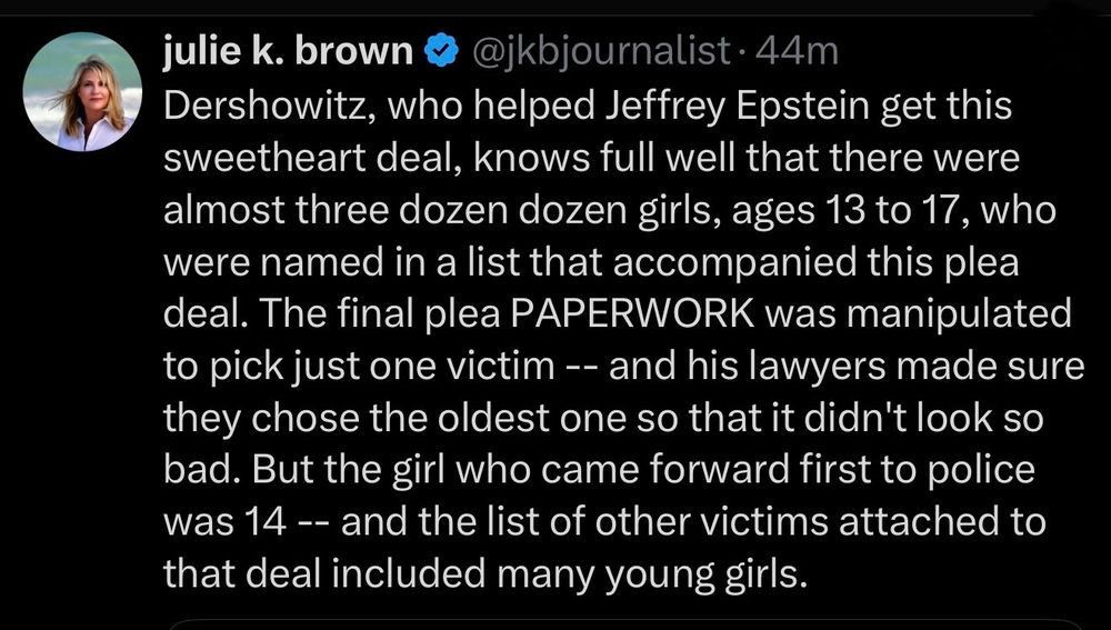@jkbjournalist tweet: stating that three dozen girls ages 13 to 17 were named in a list accompanying the plea deal, but the final paperwork picked just one victim (the oldest one). 