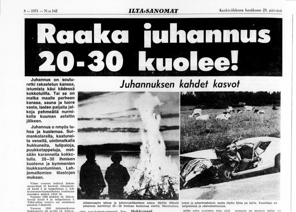 Lehtileike: Otsikkona "RAAKA juhannusta - 20-30 kuolee!"
