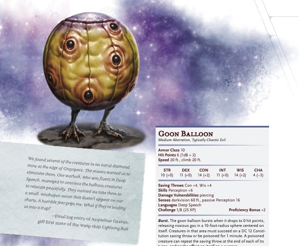 Excerpt of a D&D 5e monster entry for a creature named "Goon Balloon"