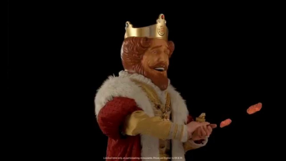 a burger king character is surrounded by fried chicken