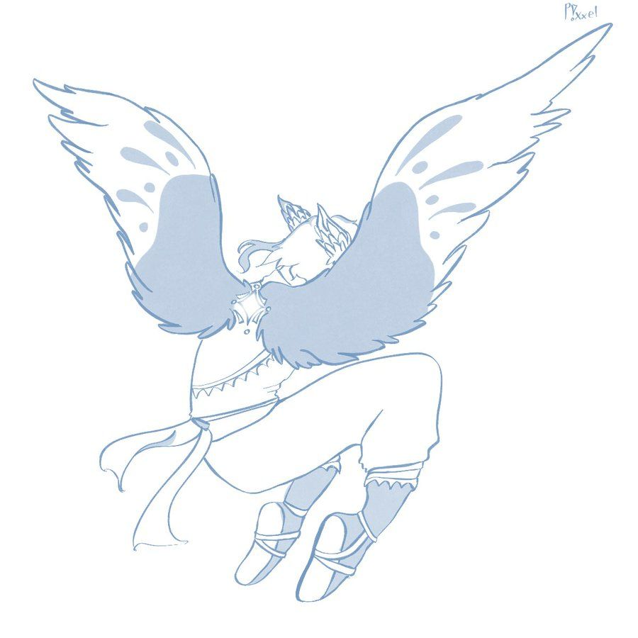 a blue human like creature with the wings of a Blue Jay