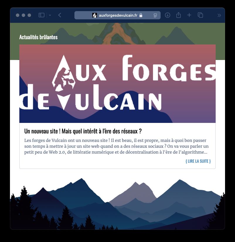 La page d'accueil du nouveau site, présentant une actualité dans un paysage montagneux.