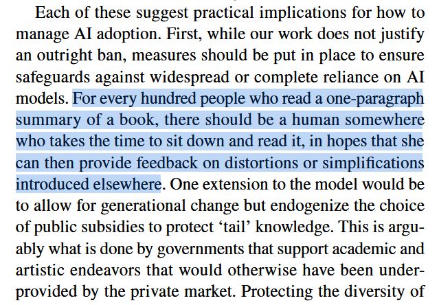 Snapshot pf quote from the paper: For every hundred people who read a one-paragraph summary of a book, there should be a human somewhere who takes the time to sit down and read it, in hopes that she can then provide feedback on distortions or simplifications elsewhere.