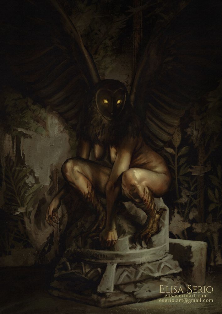 Strix, ancient roman witch/mythical creature, lurking in the shadows