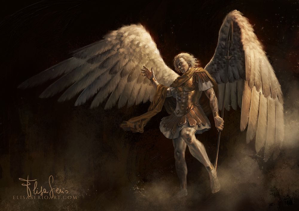 Winged man with a spear