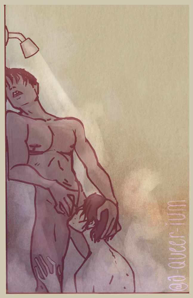 T4T hours in the shower, jayce leans against the wall, face pressed into the tiles. he holds the back of viktor's head as he sucks him off. steam swirls around them. 