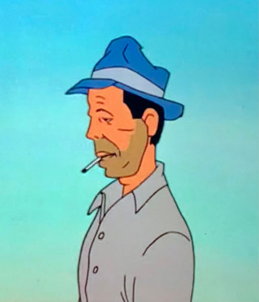 An animated likeness of Humphrey Bogart from a Looney Toons cartoon 