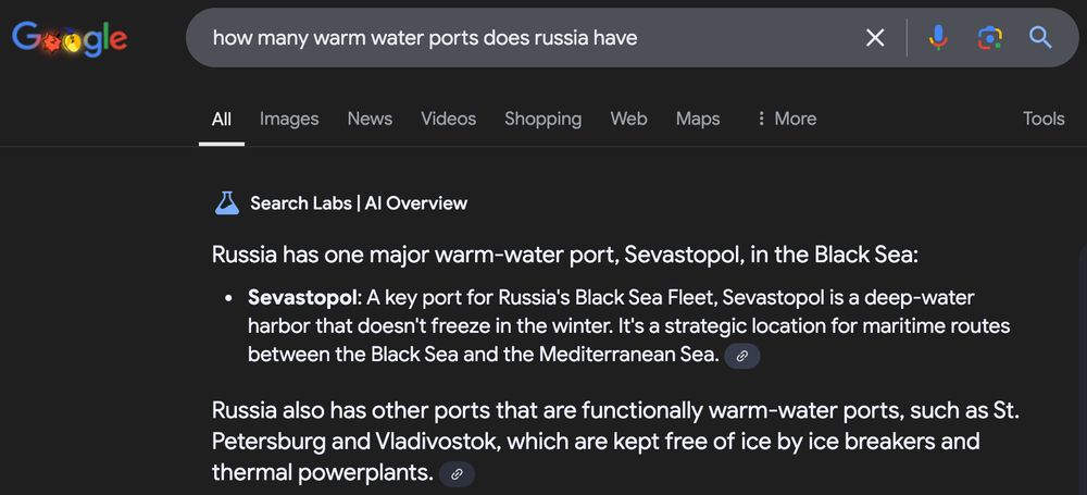 Russia has one major warm-water port, Sevastopol, in the Black Sea:
Sevastopol: A key port for Russia's Black Sea Fleet, Sevastopol is a deep-water harbor that doesn't freeze in the winter. It's a strategic location for maritime routes between the Black Sea and the Mediterranean Sea. 
Russia also has other ports that are functionally warm-water ports, such as St. Petersburg and Vladivostok, which are kept free of ice by ice breakers and thermal powerplants.