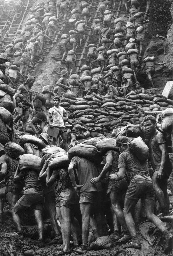 Iconic photo by Sebastião Salgado of miners at Serra Pelada, Brazil — hundreds of men climb and descend the steep, muddy walls of the gold mine, their bodies forming a human mosaic of labour and struggle. The image captures the overwhelming scale of hardship and misery. Shared as a tribute: “Salgado is gone. His images will remain and keep asking: Did you see? Did you care? Rest in peace.”