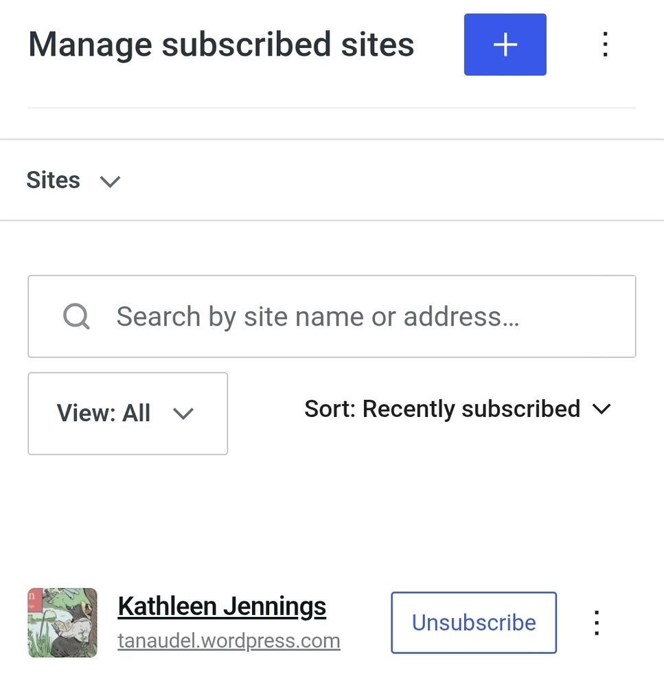 a screenshot of a WordPress page that says "Manage Subscribed Sites".