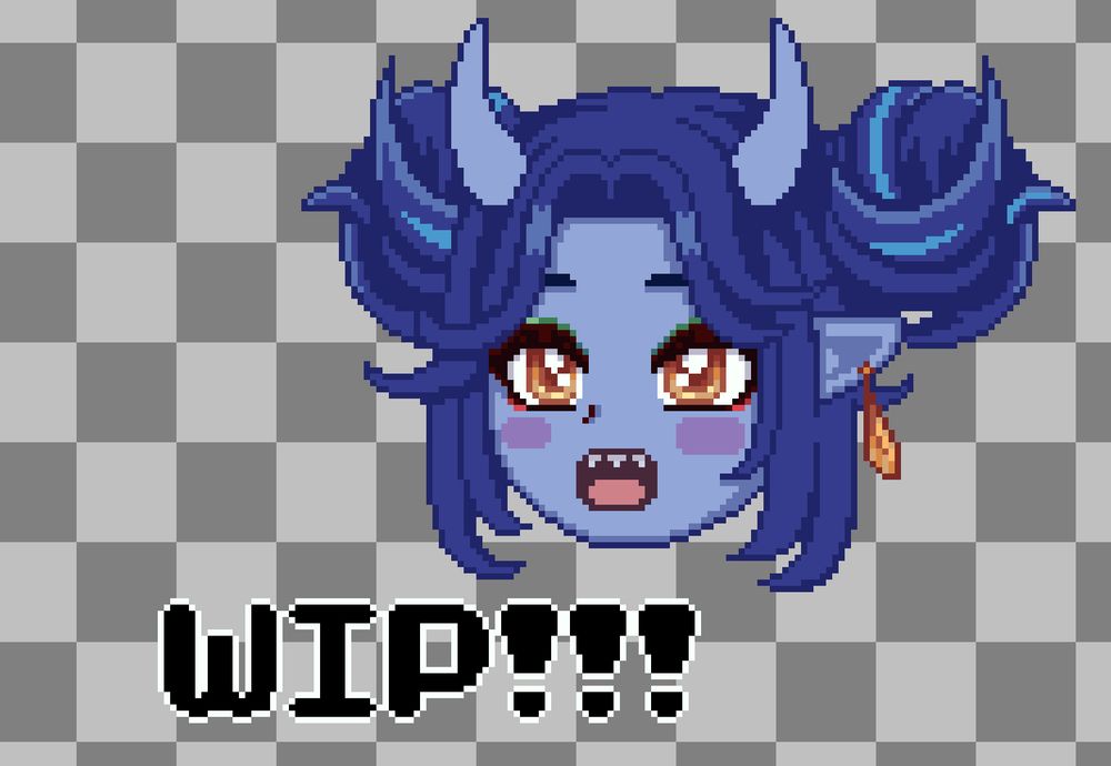 Pixel art / aseprite WIP of kurai my dino vtuber sibling with a surprised expression on their face!!! 