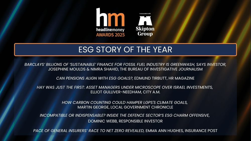 a shortlist for the headlinemoney awards ESG story of the year
