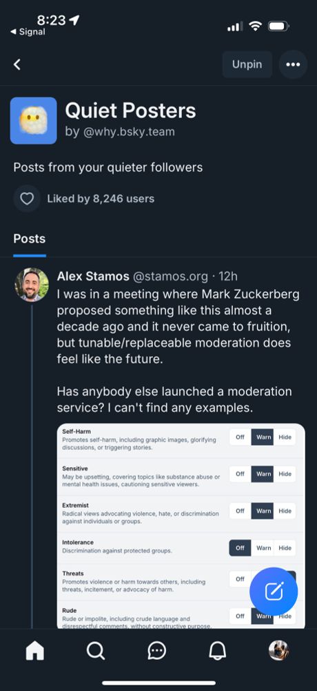 A screenshot of my quiet posters feed with a loud person at the top 