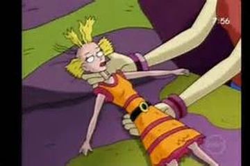 Cynthia the doll from Rugrats. Her hair is patchy and weird