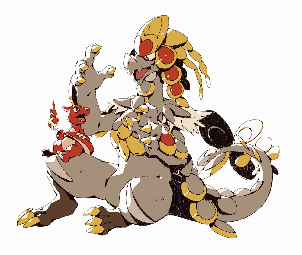 A large kommo-o is making hand gestures while telling stories to a small charmeleon sitting on his lap