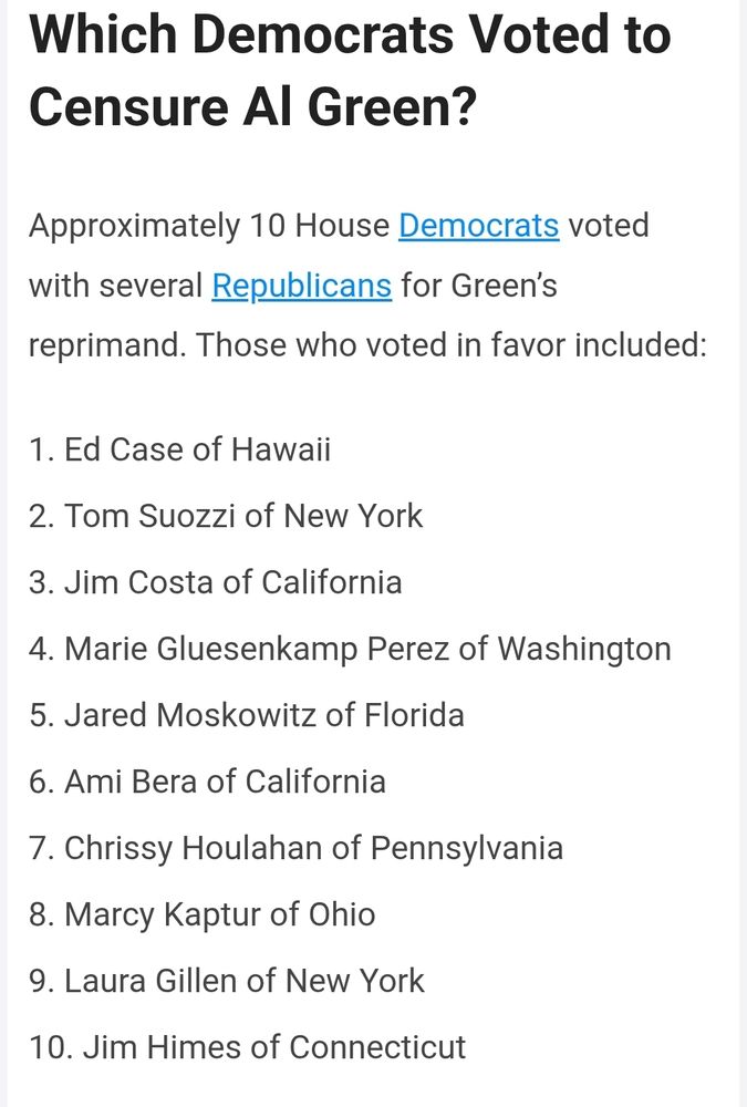 List of the 10 House Democrats who voted with Republicans to censure Al Green.