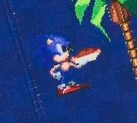 a custom sonic 1 sprite of sonic holding a chili dog