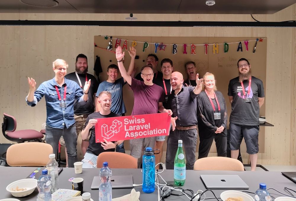 Photo of the Swiss Laravel community at our watch-party.
