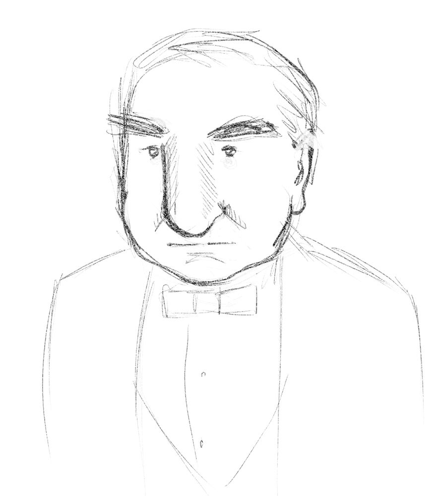 Blyertsteckning av butlern Carson från Downton Abbey. 