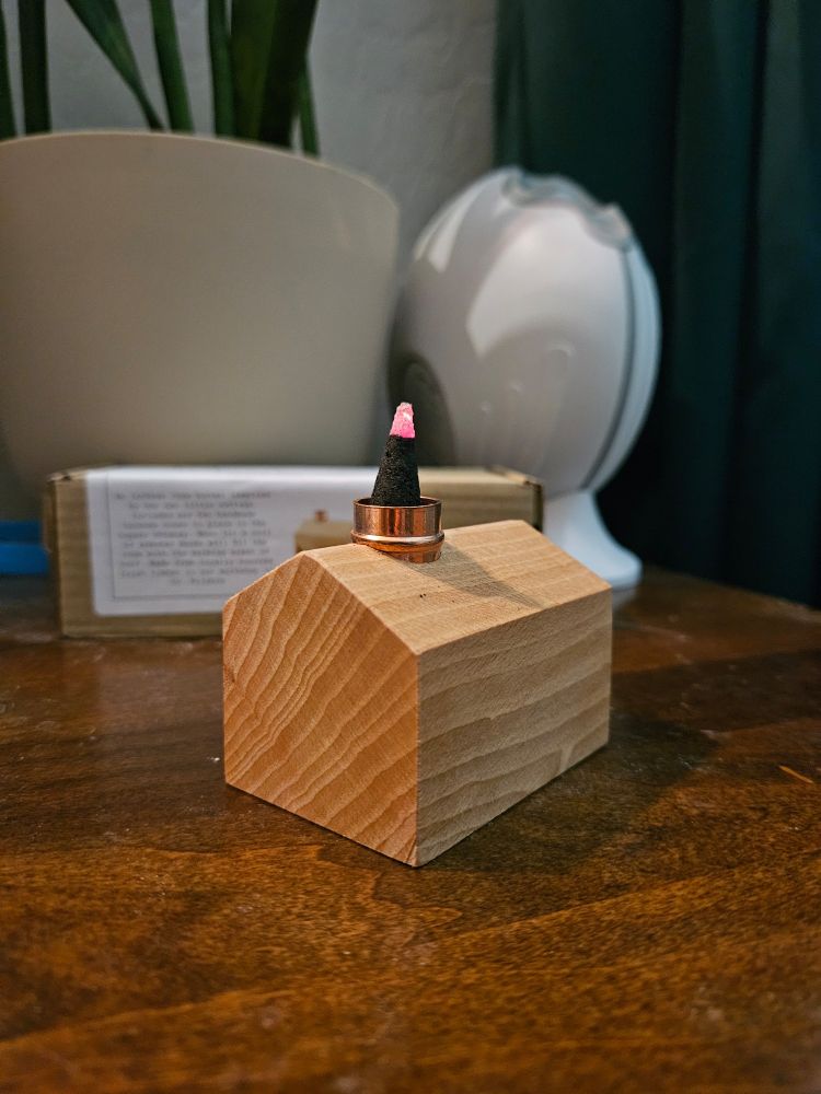 Handmade wood block house incense (cone) burner 