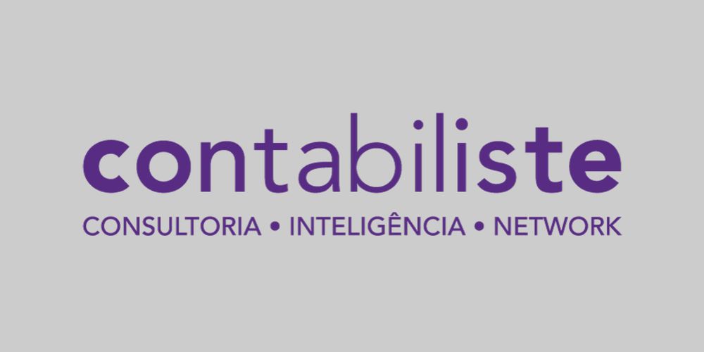 Logotipo da Contabiliste em roxo sobre fundo cinza claro. A palavra “contabiliste” está em tipografia sans-serif, em caixa baixa, com destaque para a letra “t” final em negrito. Abaixo, o slogan em letras maiúsculas: “CONSULTORIA • INTELIGÊNCIA • NETWORK”.