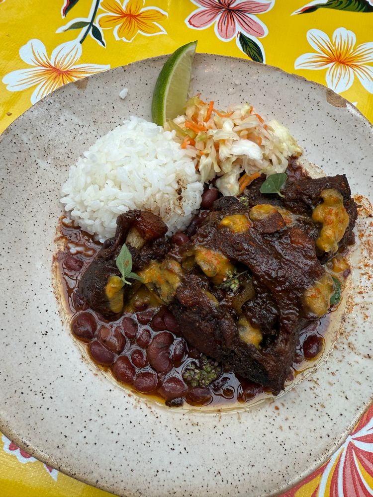 A plate of oxtails with red beans and rice from Yardy Rum Bar in Eugene, Oregon