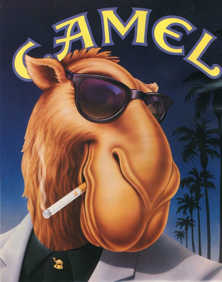 A vintage cartoon of Joe Camel smoking and wearing sunglasses