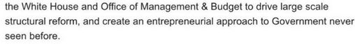 A screenshot of the Trump/Vance campaign's statement regarding their proposed "Department of Government Efficiency", highlighting the phrase "... the White House and Office of Management & Budget to drive large scale structural reform, and create an entrepreneurial approach to Government never seen before."