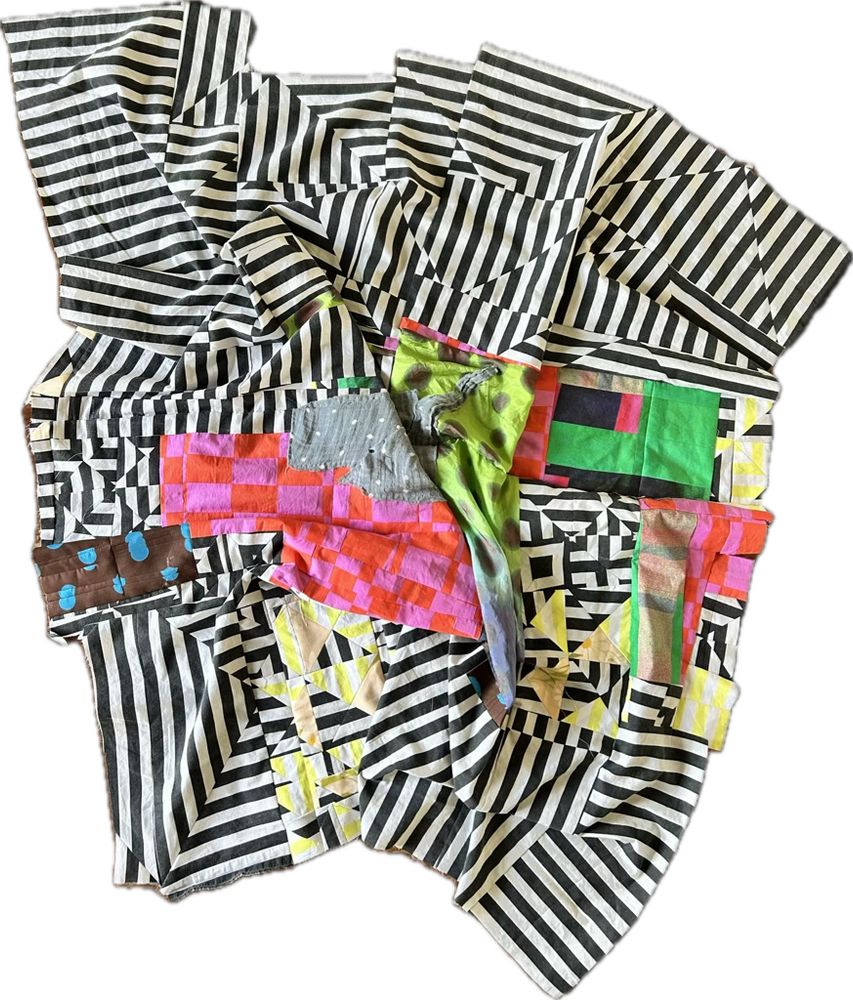 Rumpled striped quilt top. 