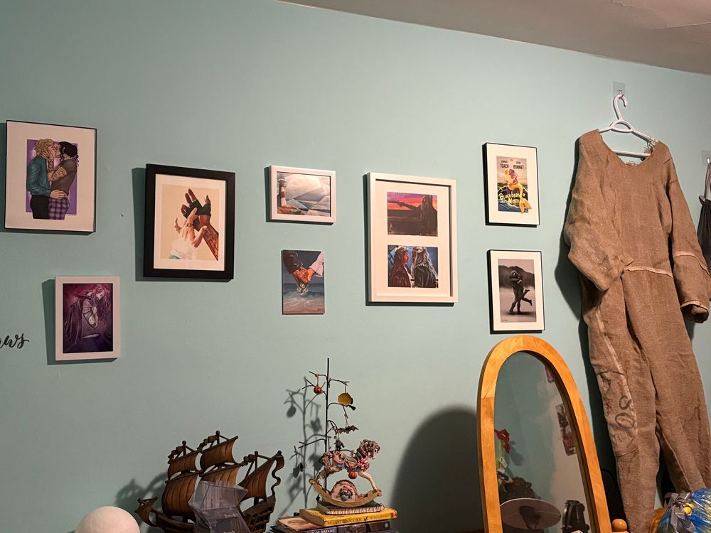 my pirate wall which currently contains random pirate art by gaywatson, merryfinches, citrussyndicate, sweetpotato and more. as well as a very special rice sack 