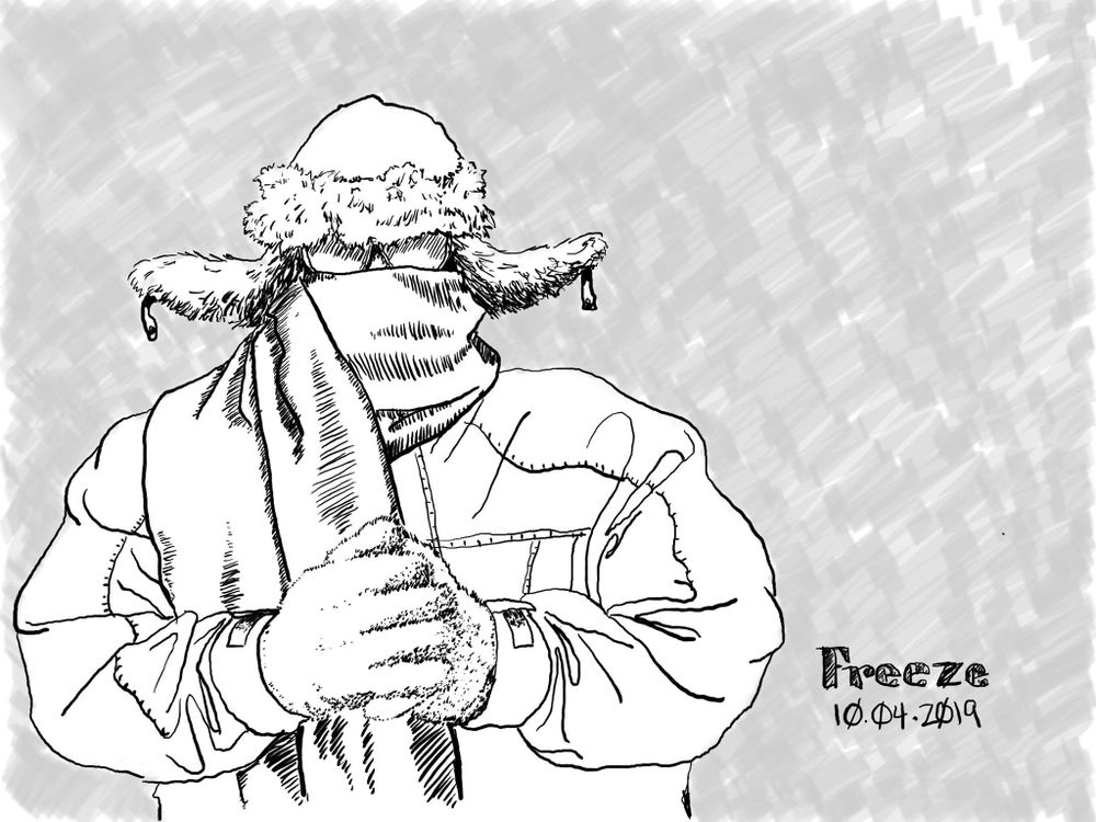 My pen and ink drawing of weathering the cold