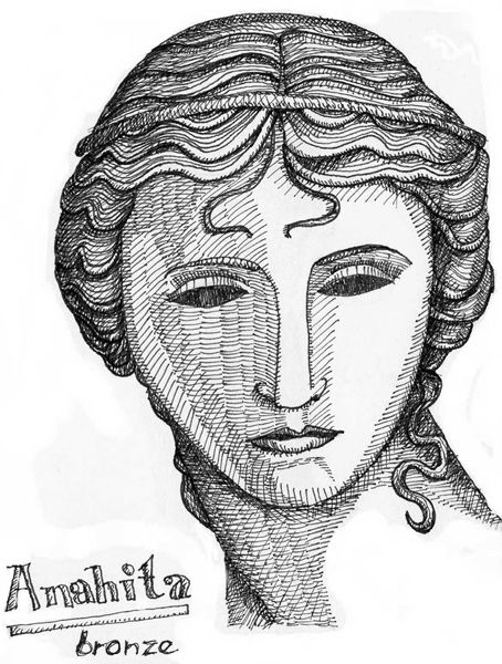 My pen and ink drawing of Anahita bronze from museum