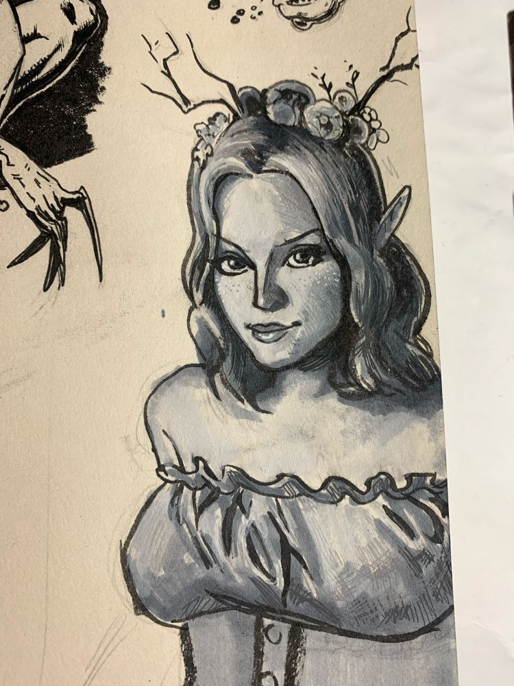 Elf portrait in greyscale