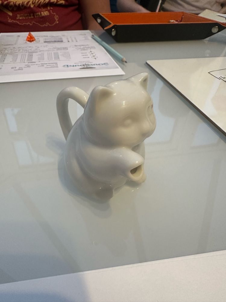 Photo of a small milk jug shaped like a cat