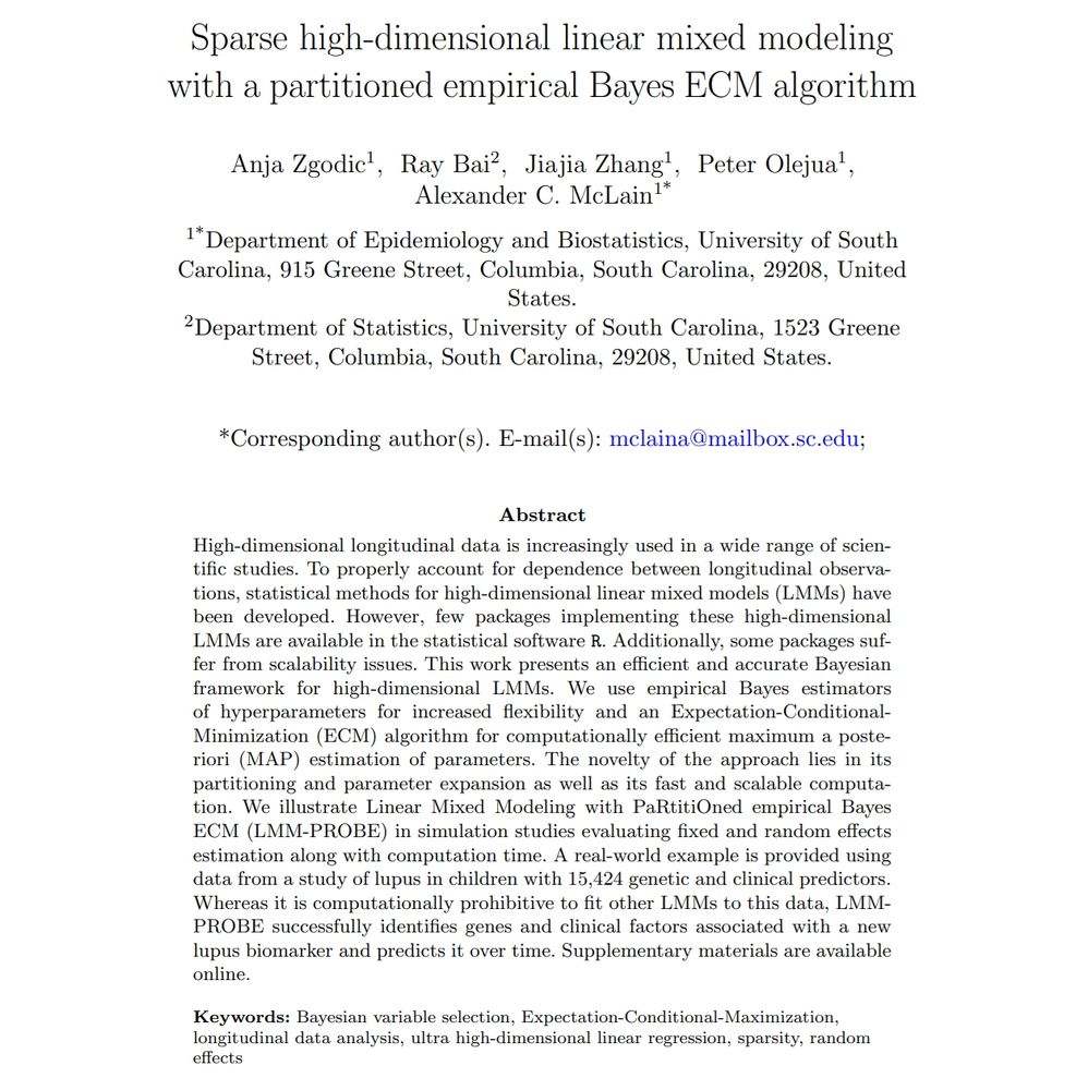SHORT ABSTRACT: High-dimensional longitudinal data is increasingly used in a wide range of scientific studies. To properly account for dependence between longitudinal observations, statistical methods for high-dimensional linear mixed models (LMMs) have been developed. However, few packages implementing these high-dimensional LMMs are available in the statistical software R. Additionally, some packages suffer from scalability issues. This work presents an efficient and accurate Bayesian framework for high dimensional LMMs. We use empirical Bayes estimators of hyperparameters for increased flexibility and an Expectation-ConditionalMinimization (ECM) algorithm for computationally efficient maximum a posteriori (MAP) estimation of parameters. The novelty of the approach lies in its partitioning and parameter expansion as well as its fast and scalable computation. A real-world example is provided using data from a study of lupus in children with 15,424 genetic and clinical predictors.