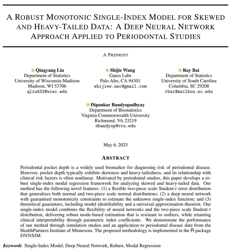 SHORT ABSTRACT: Periodontal pocket depth is a widely used biomarker for diagnosing risk of periodontal disease. However, pocket depth typically exhibits skewness and heavy-tailedness, and its relationship with clinical risk factors is often nonlinear. Motivated by periodontal studies, this paper develops a robust single-index modal regression framework for analyzing skewed and heavy-tailed data. Our method has the following novel features: (1) a flexible two-piece scale Student-t error distribution that generalizes both normal and two-piece scale normal distributions; (2) a deep neural network with guaranteed monotonicity constraints to estimate the unknown single-index function; and (3) theoretical guarantees, including model identifiability and a universal approximation theorem. 