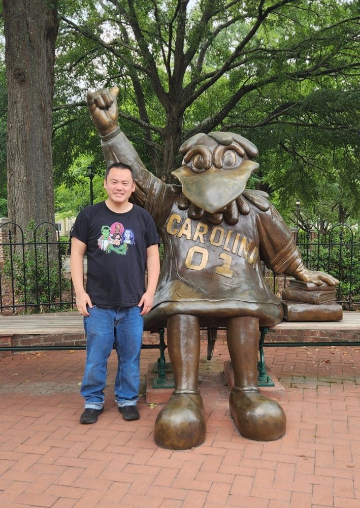 Posing with the Cocky the Gamecock statue
